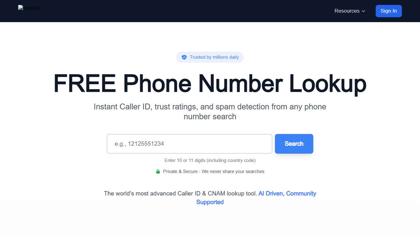 WHOIS by SIPSTACK - Free Phone Number Lookup